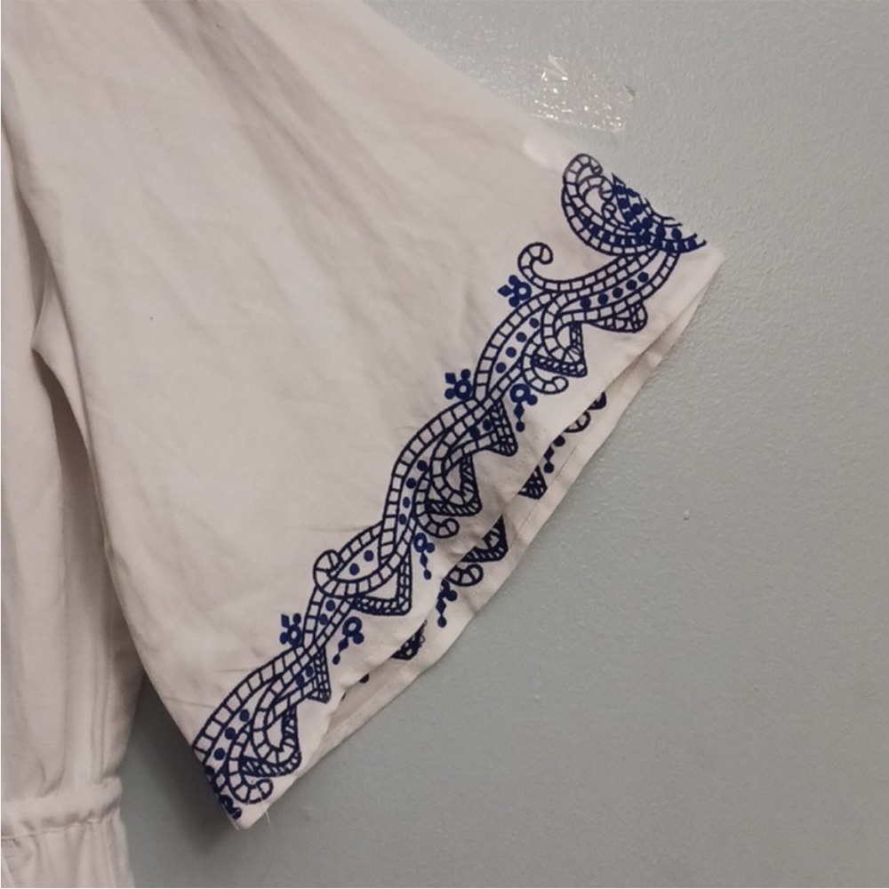 Lauren Ralph Lauren White and Blue Embroidered Linen Blend Boho Romper Size 18W - Picture 4 of 13